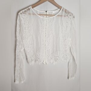 SoTeer Long Sleeve Lace Crop Top for Women Zipper Back